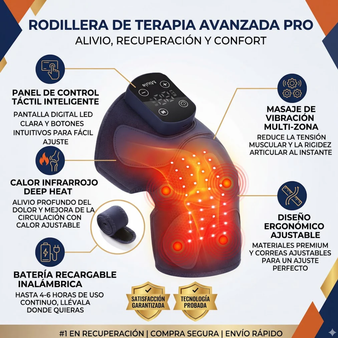 Masajeador de Rodilla 3 En 1 - Terapia De Luz Roja Con Masaje De Calor Y Vibración