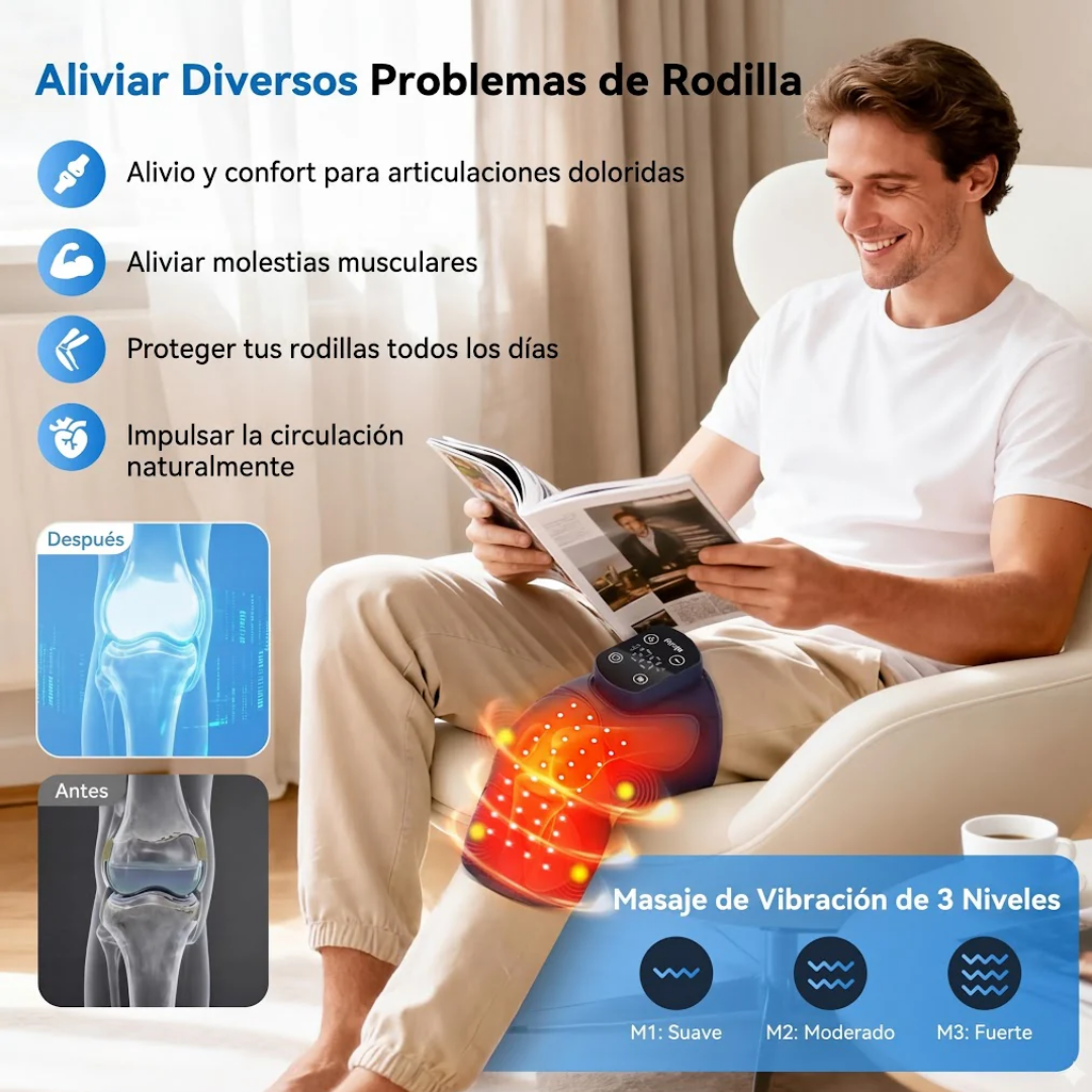 Masajeador de Rodilla 3 En 1 - Terapia De Luz Roja Con Masaje De Calor Y Vibración