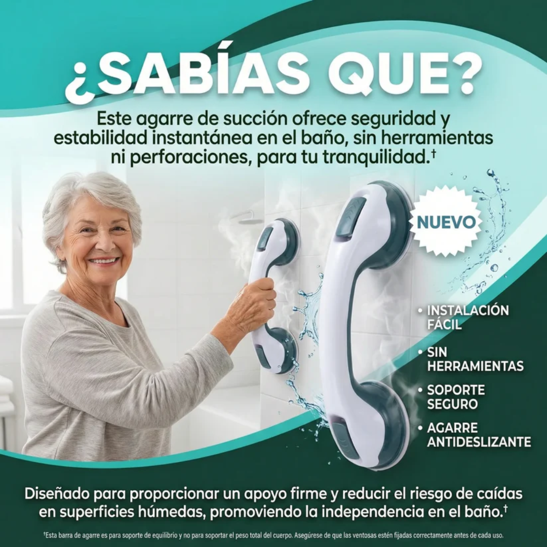 BARRA DE APOYO ANTIDESLIZANTE PARA BAÑO CON VENTOSA  – IDEAL PARA ADULTOS MAYORES